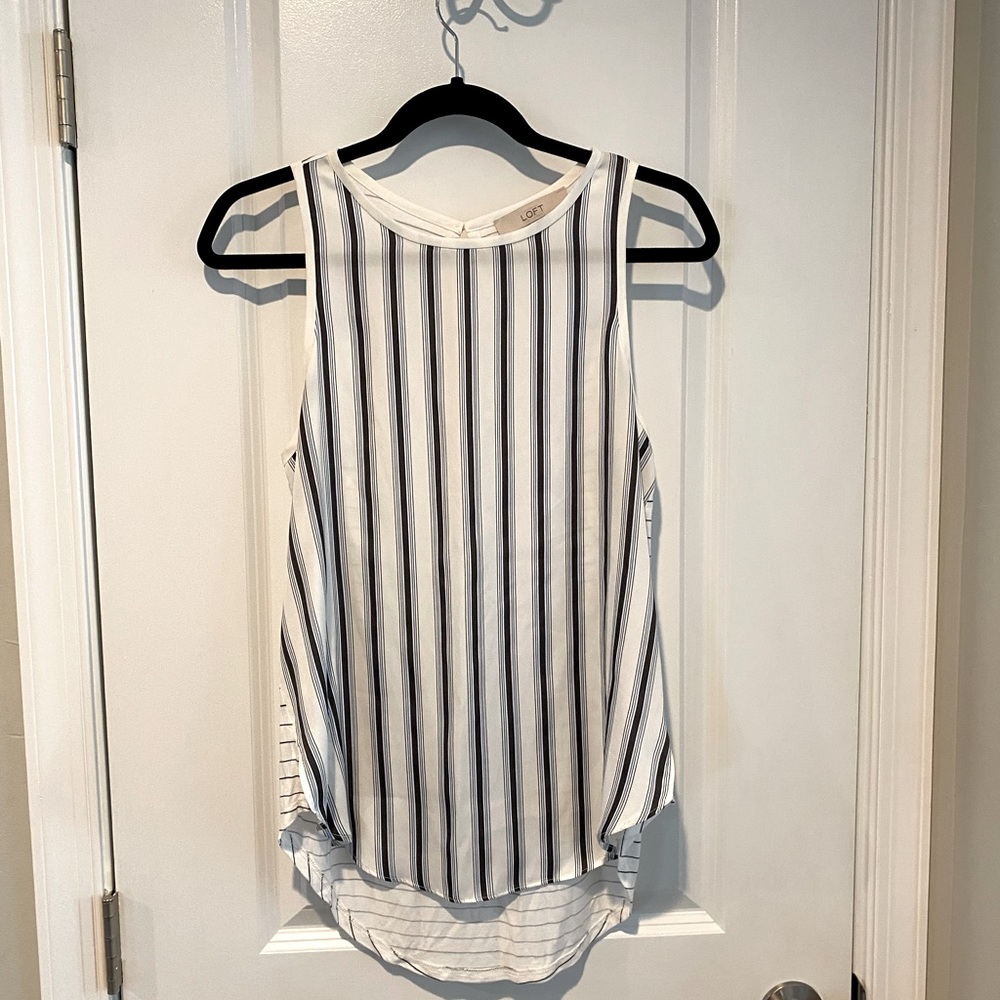 Ann Taylor LOFT Sleeveless Blouse Top Blue Stripes Shirt Size Small